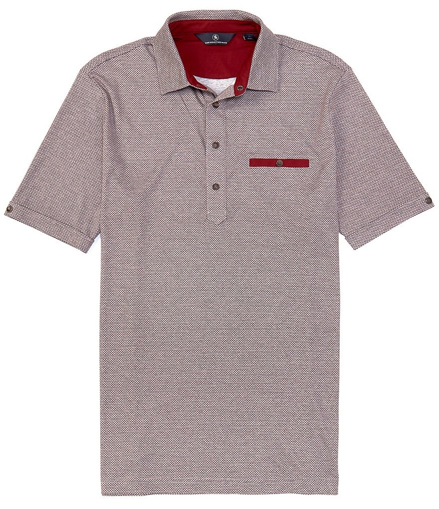 Hart Schaffner Marx Short Sleeve Pocket Grid Print Polo