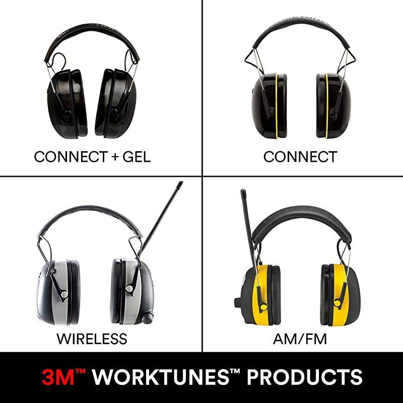 WorkTunes Connect + Comfortable Gel Filled Ear Pads Noise Reduction Bluetooth Hearing Protection NRR 23dB yard work