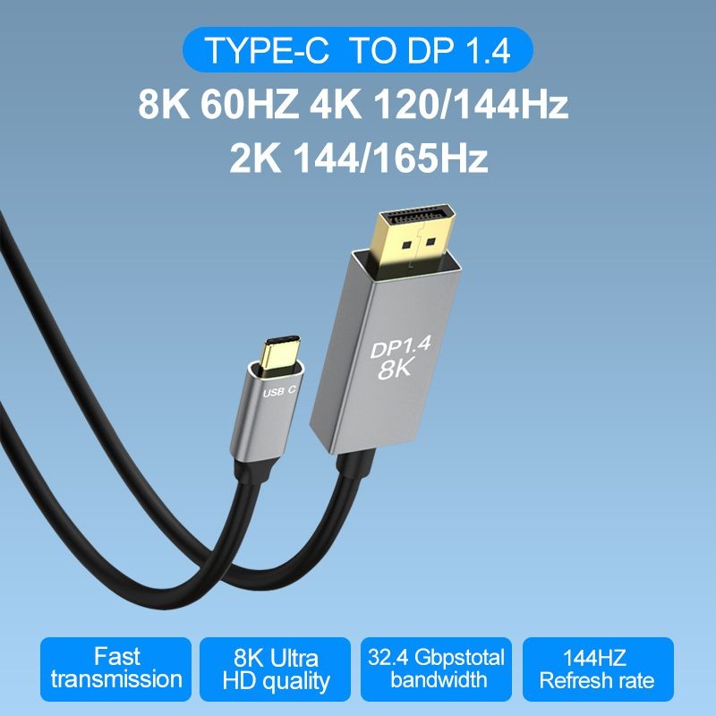 Thunderbolt 3 USB Type C to Displayport charging cable, 3M/9.8ft 8K HD video adapter cable  for monitor, projector, TV, computer