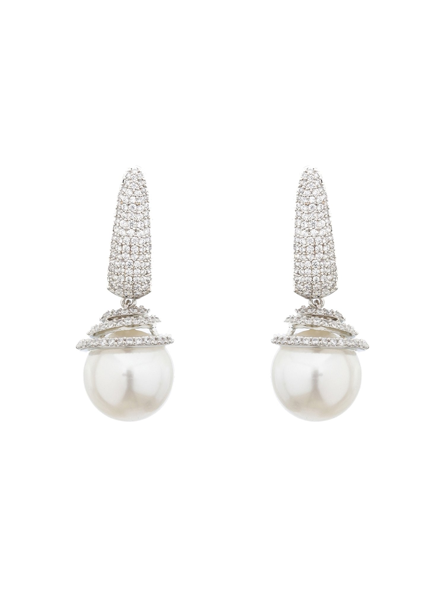Saraf RS Jewellery Silver Pearl Statement Minimal Drop Earrings