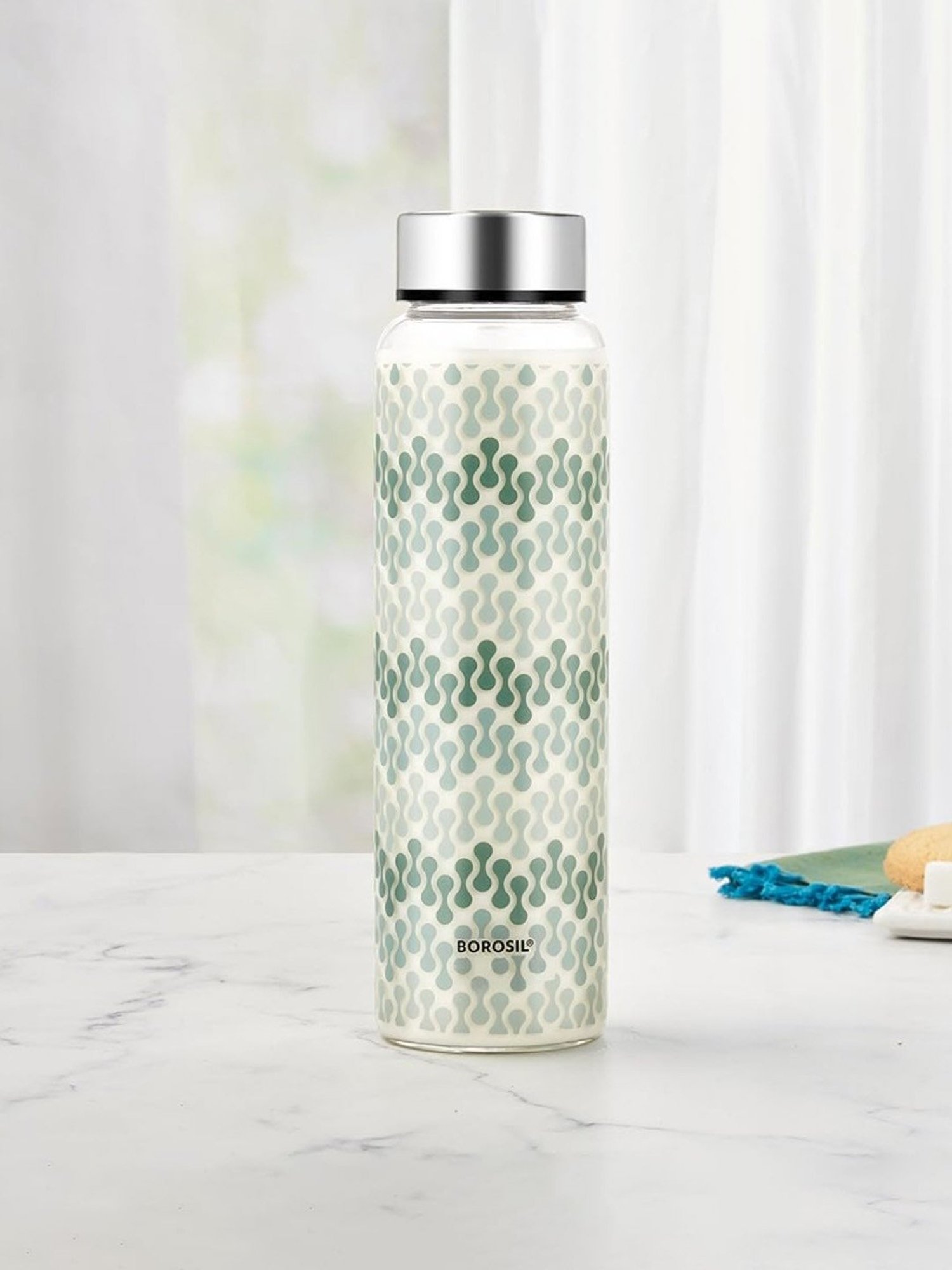 Borosil Water Bottle with Fridge Safe & Leakproof Set of 3 (Transparent, 1000 ml)