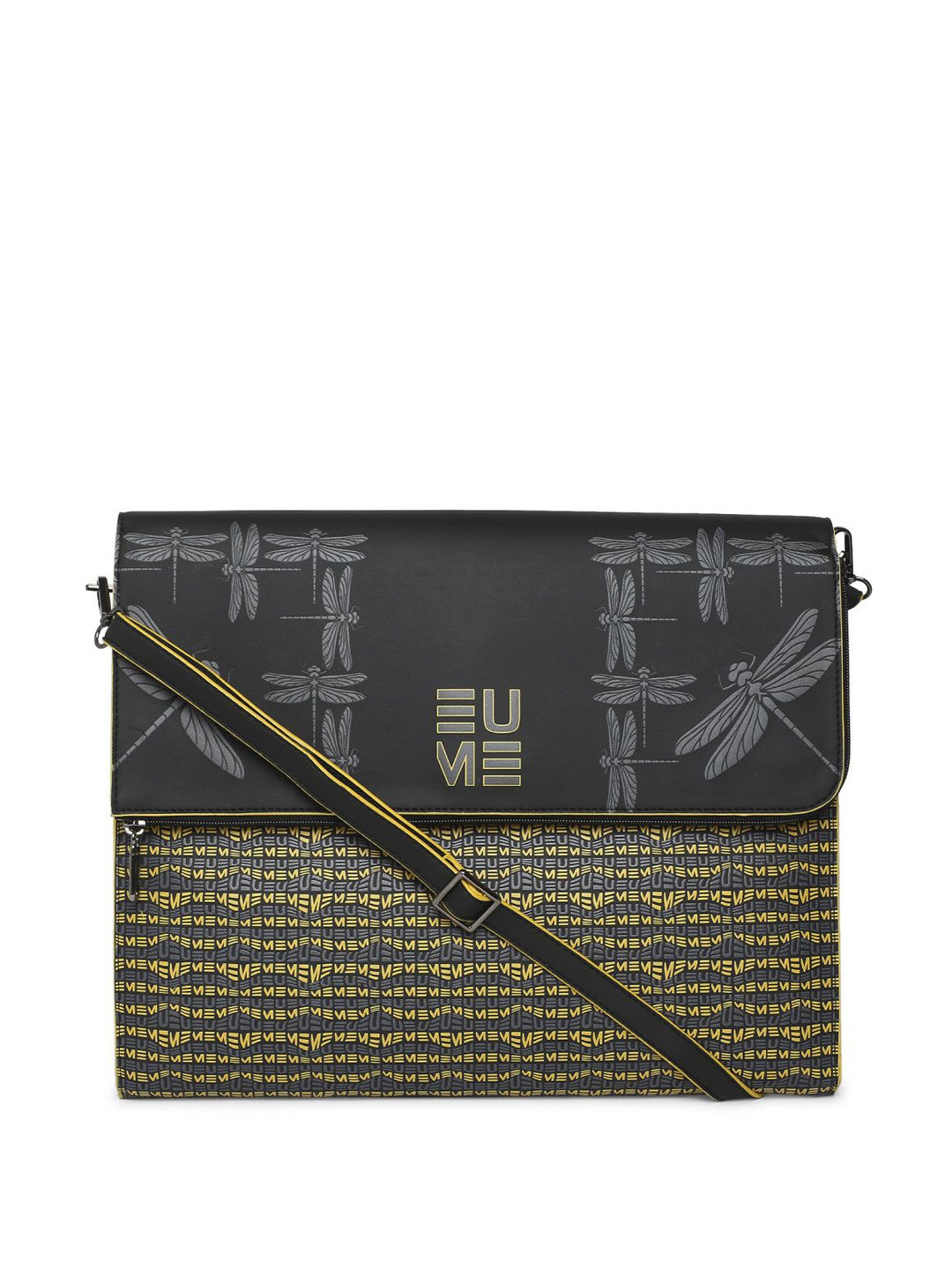 Eume Dragonfly Black Leather Printed Laptop Sleeve