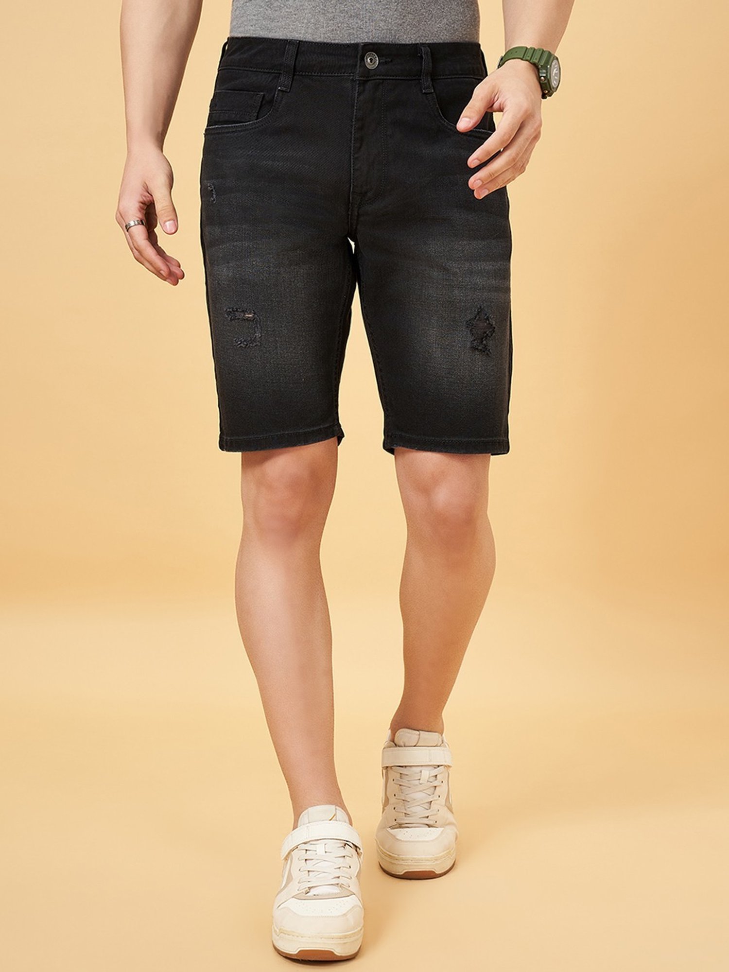 Sf Jeans By Pantaloons Black Regular Fit Denim Shorts