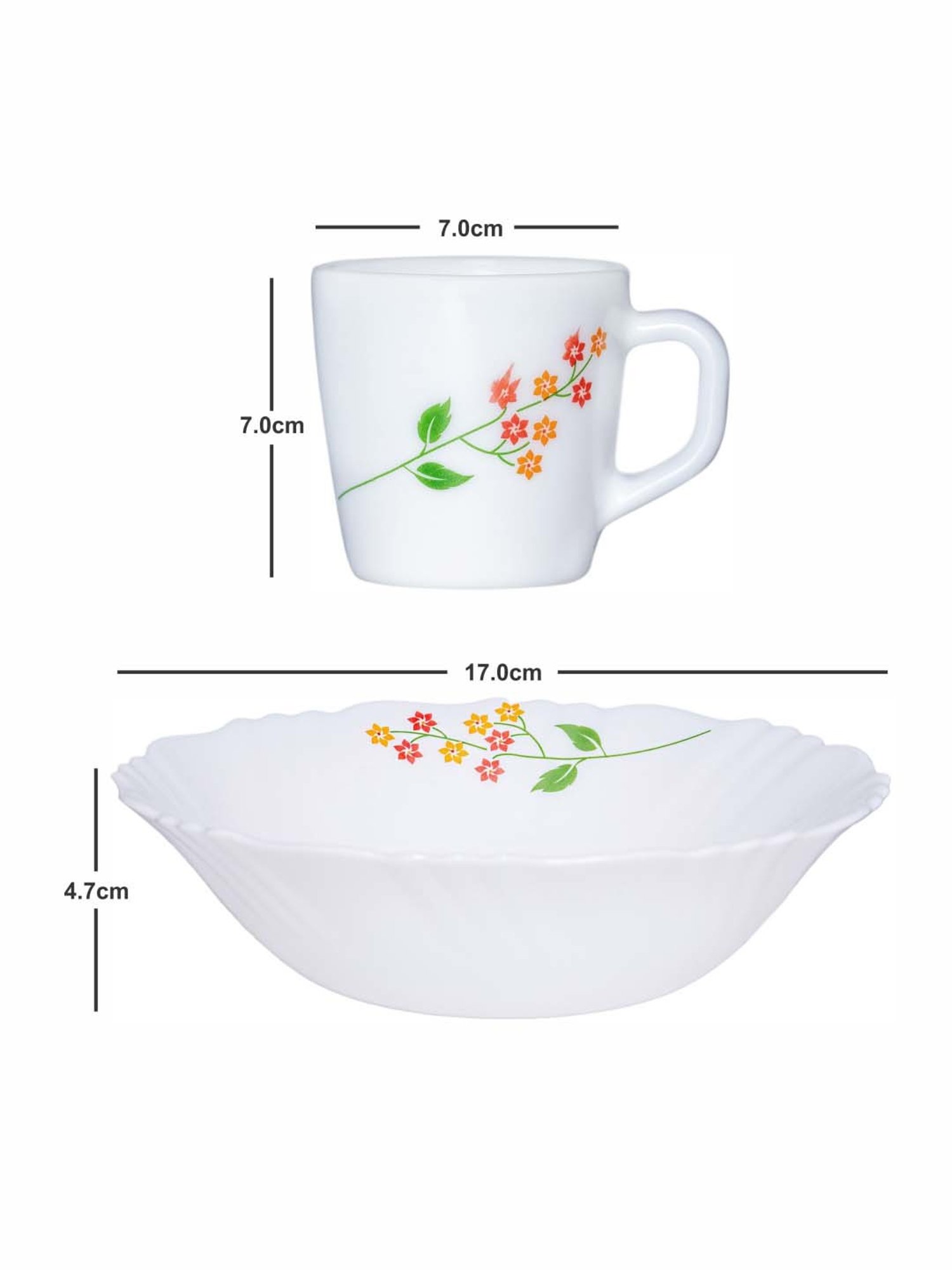 Cello White Opalware 4 Ricca Mug & 1 Bowl  (0.18 L)