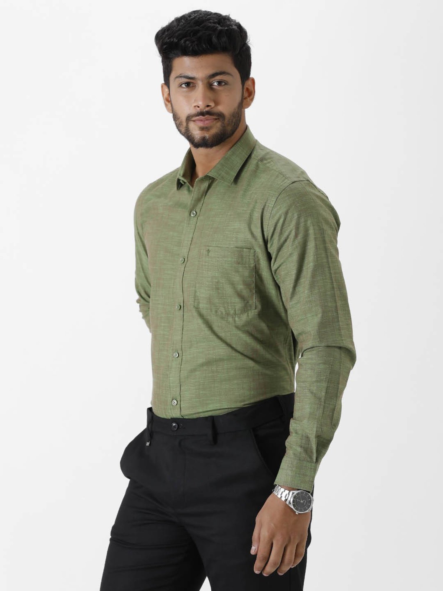 Ramraj Sage Green Regular Fit Shirt
