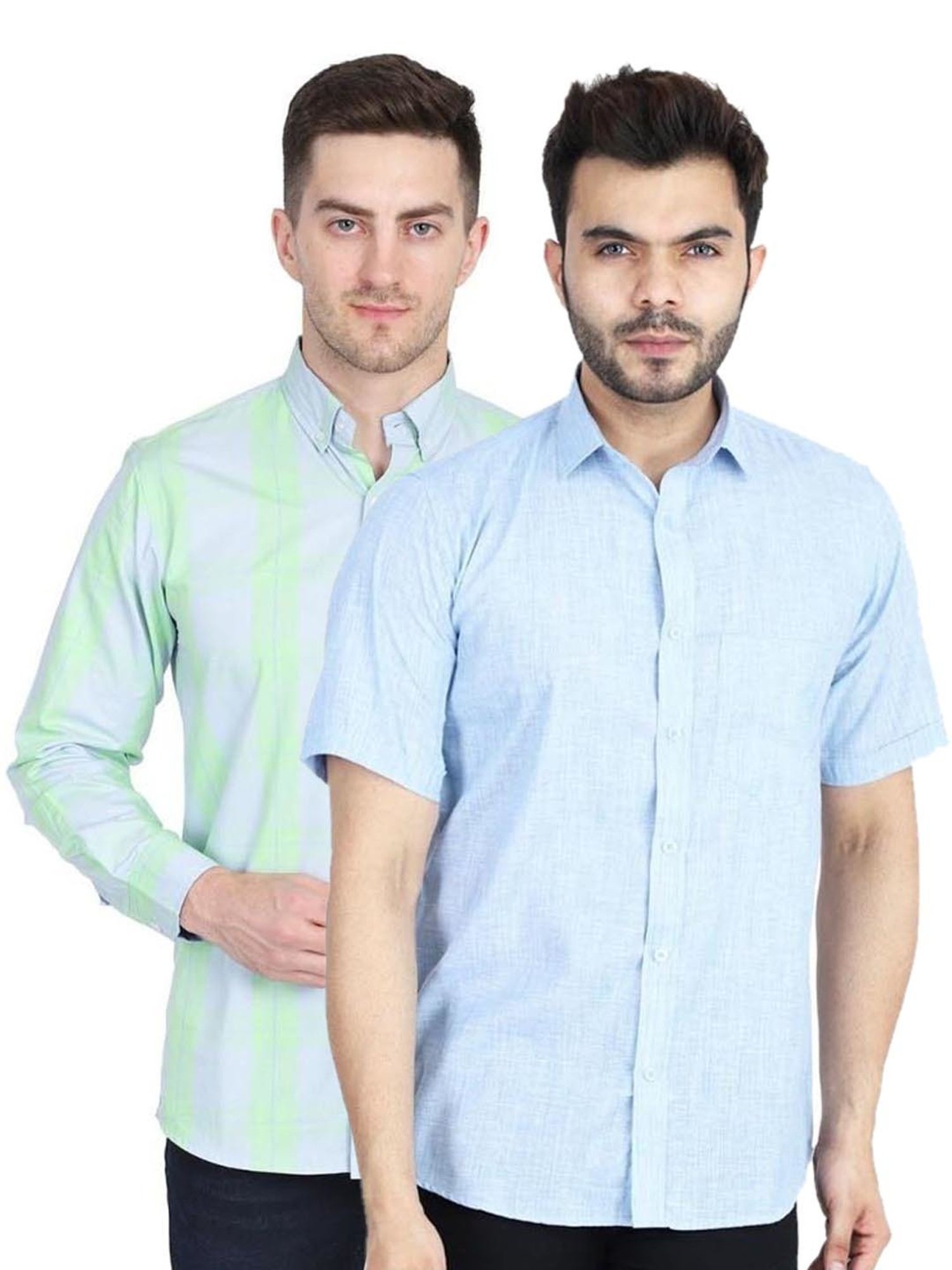 TAHVO Multi Cotton Slim Fit Shirt Pack of 2