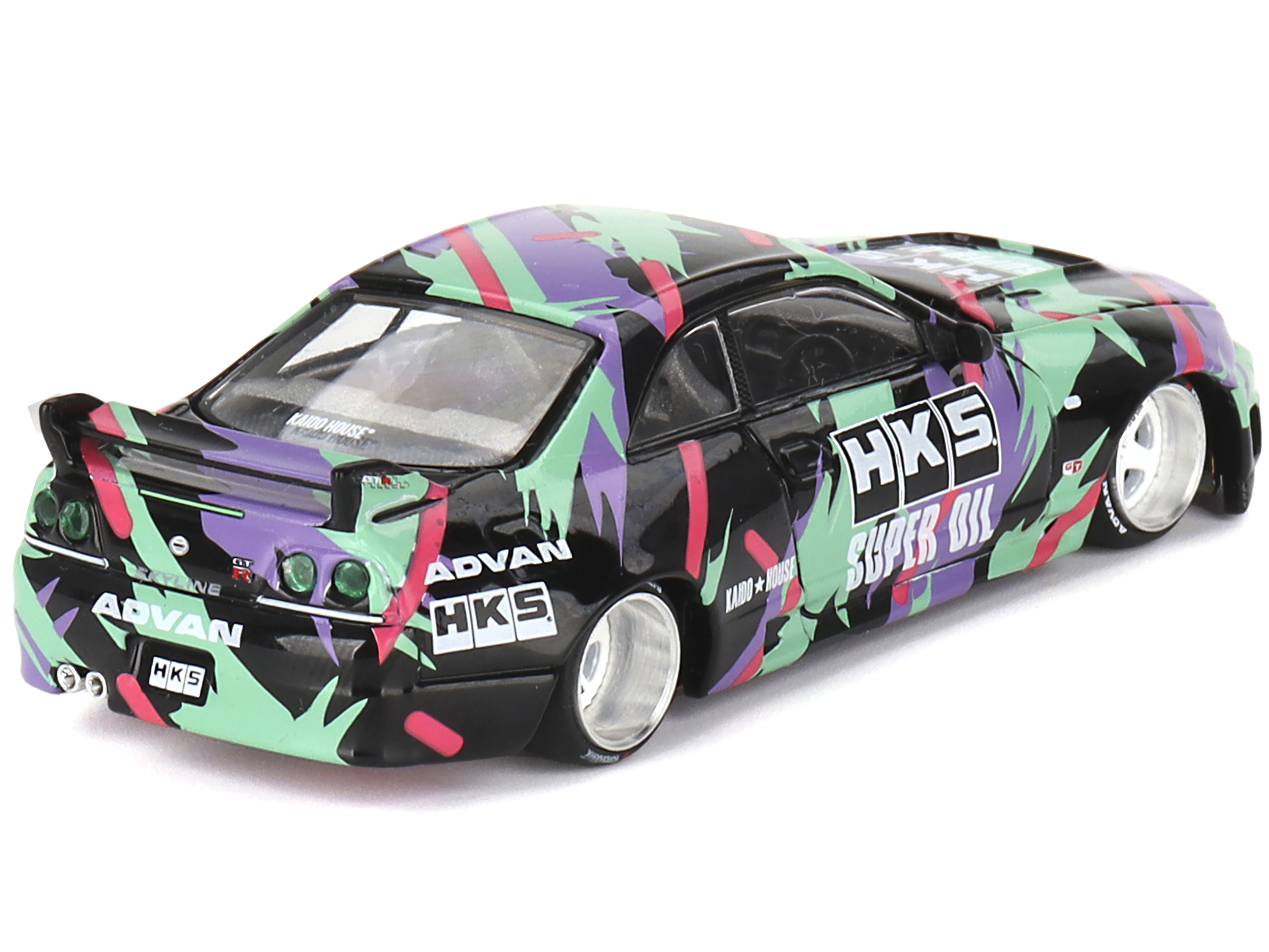 Nissan Skyline GT-R (R33) "HKS V1" RHD (Right Hand Drive) Black with Graphics (Designed by Jun Imai) "Kaido House" Special 1/64 Diecast Model Car by Mini GT