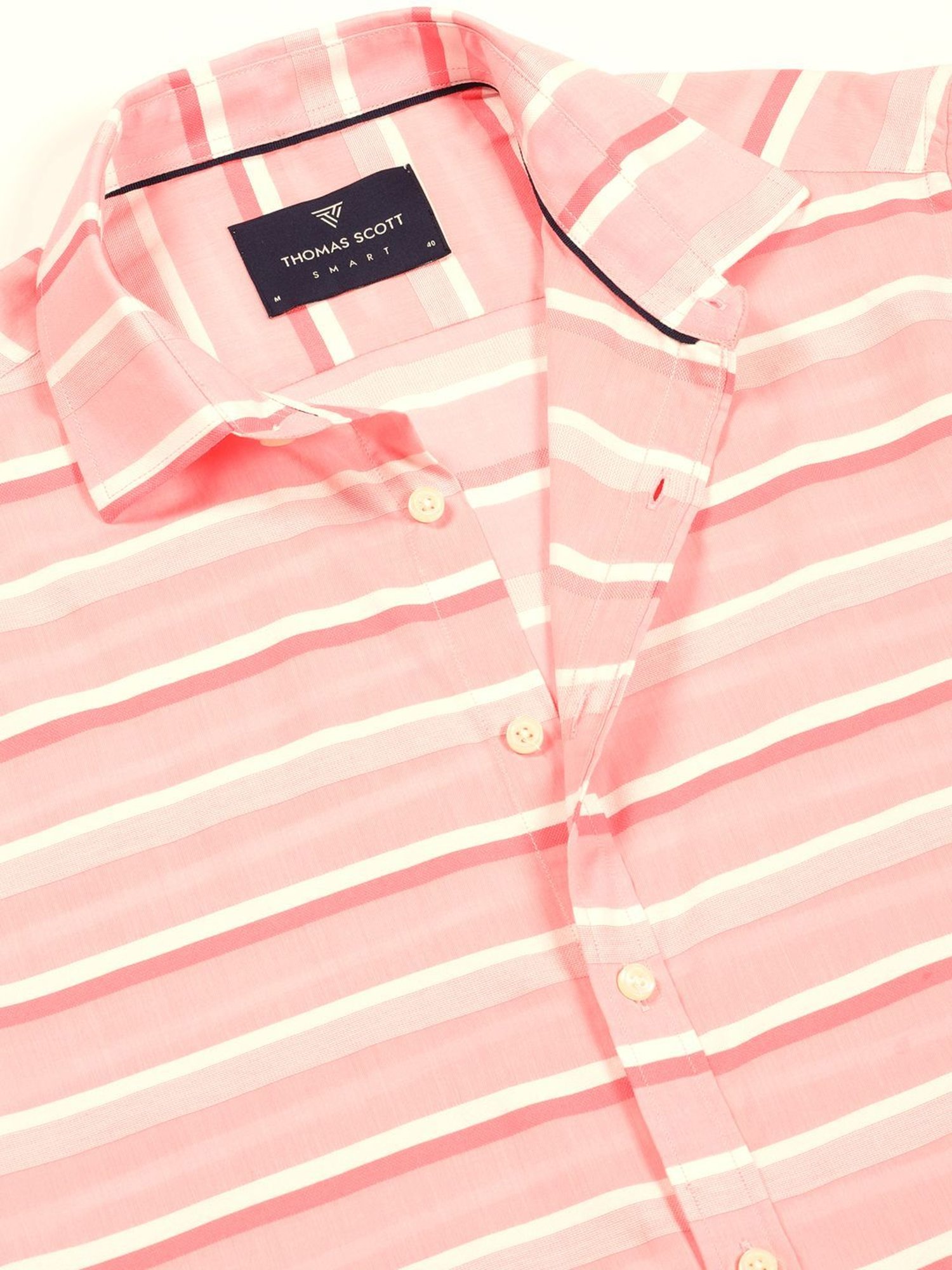 Thomas Scott Medium Pink Cotton Regular Fit Striped Shirt