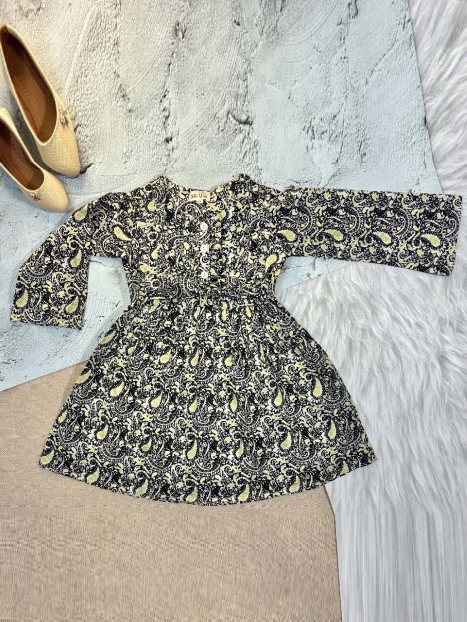 Bella Moda Kids Black Cotton Printed Full Sleeves Dress