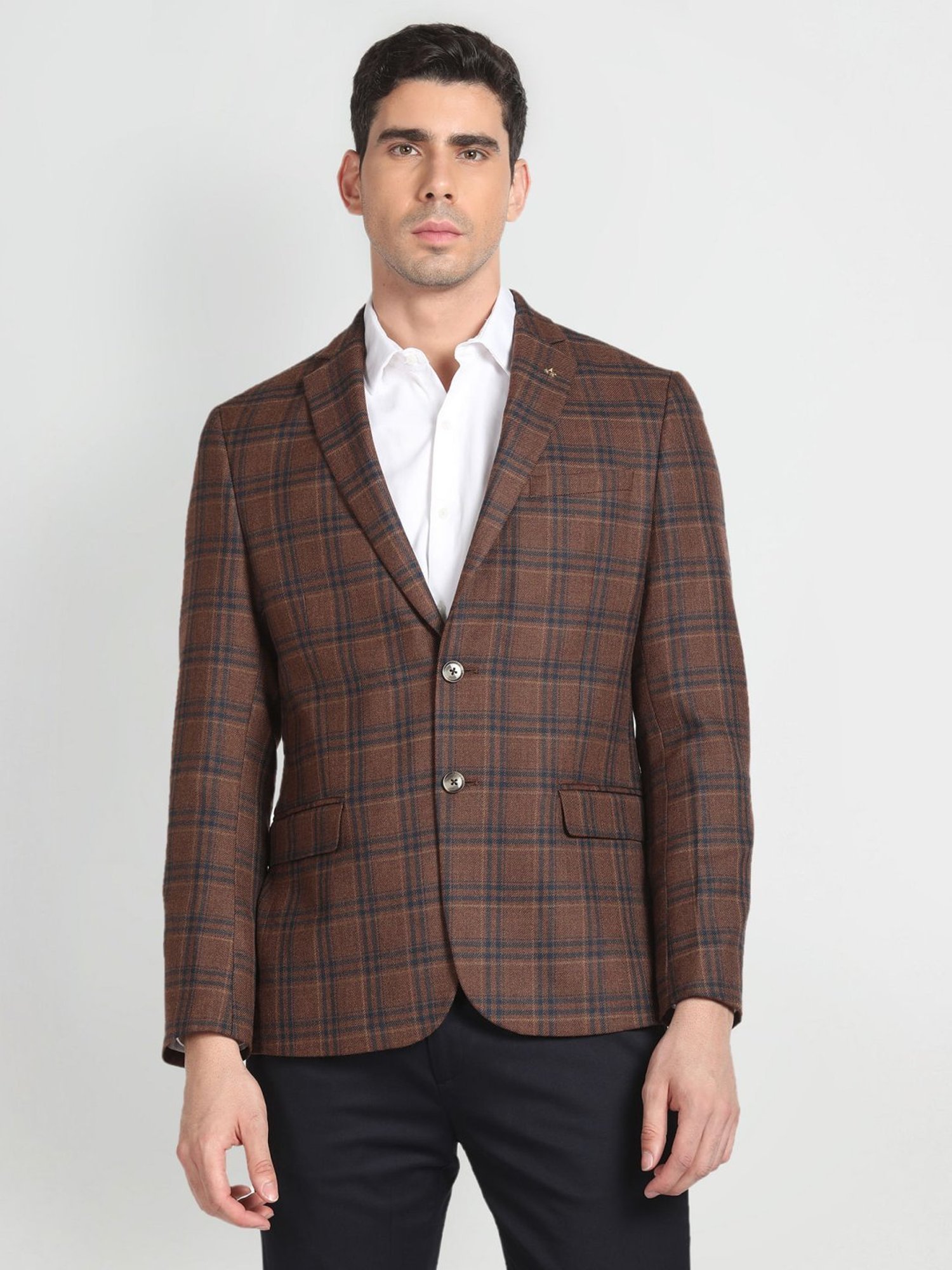 Arrow Brown Regular Fit Checks Blazer