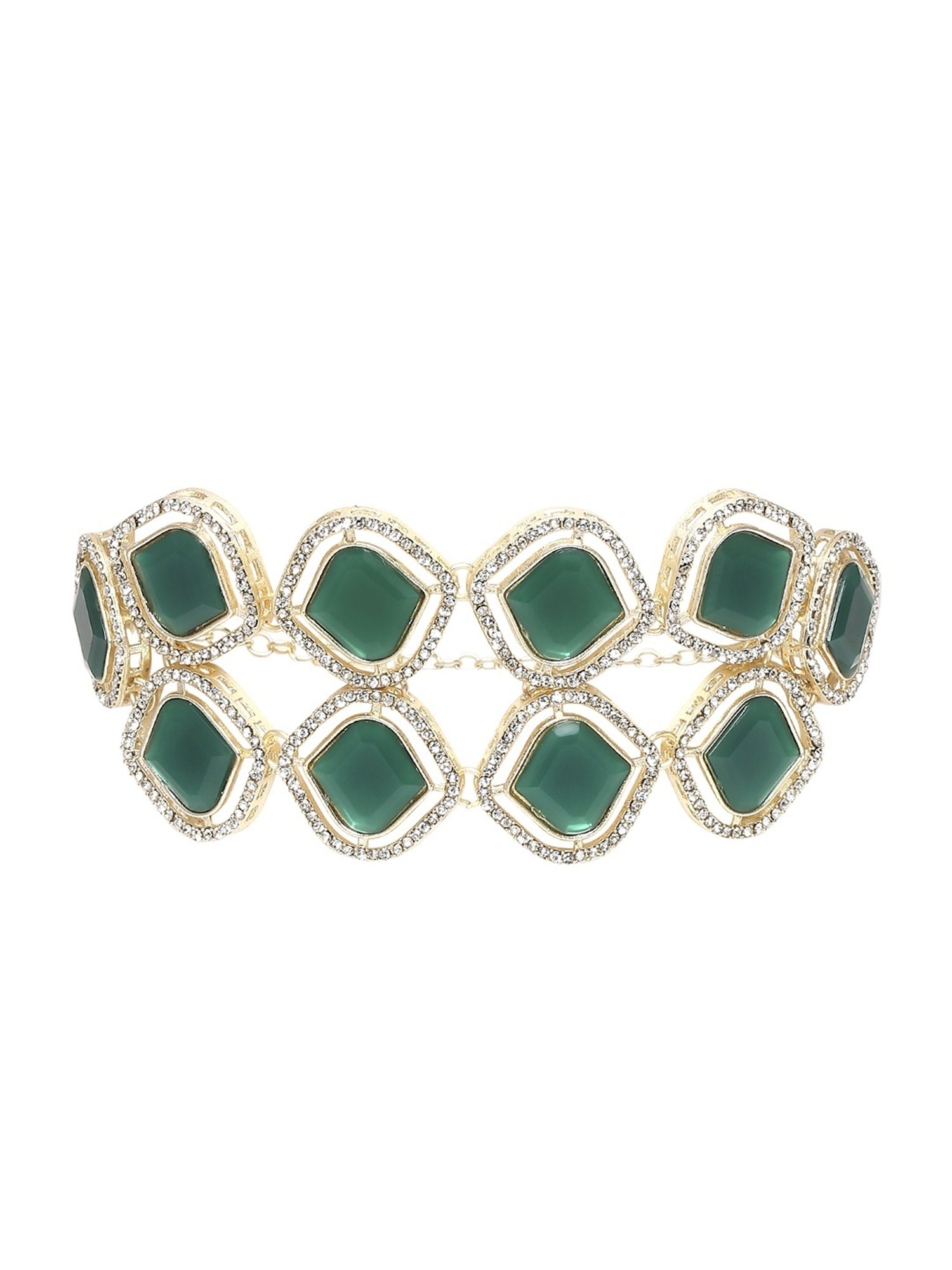 OOMPH Green Kundan Ethnic Choker &  Bracelet Set