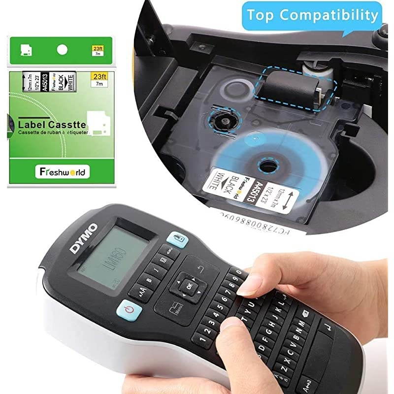 Compatible Tape Replacement for Dymo D1 Labels Tape 45013 S0720530 Refill, Black on White,1/2 Inch x 23 Ft, Labeling Tape for Dymo LabelManager PnP 160 360D 280 420P 450 Duo Label Maker,3P