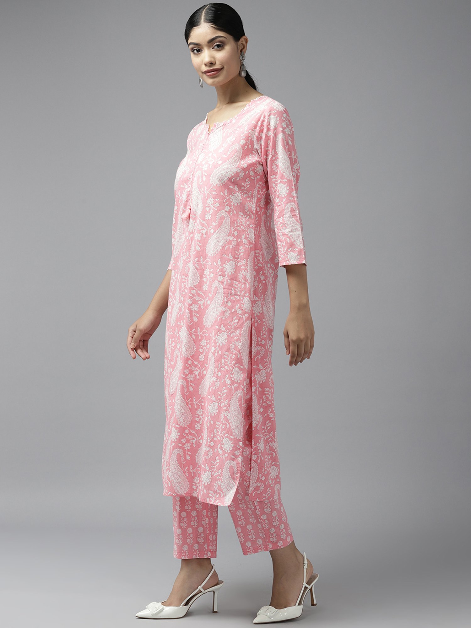 Prakrti Pink Cotton Printed Kurta With Pant & Dupatta