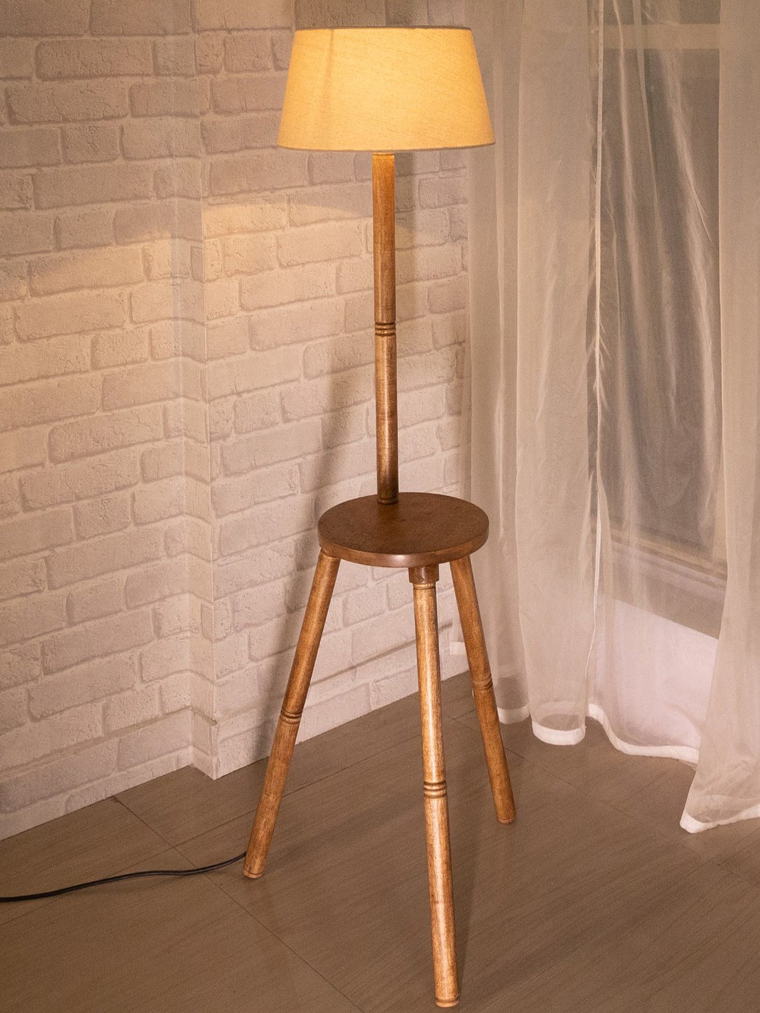 Homesake 'Tripod' Khadi & Brown Wood Tall Floor Lamp With Shade & Bulb - Set of 1