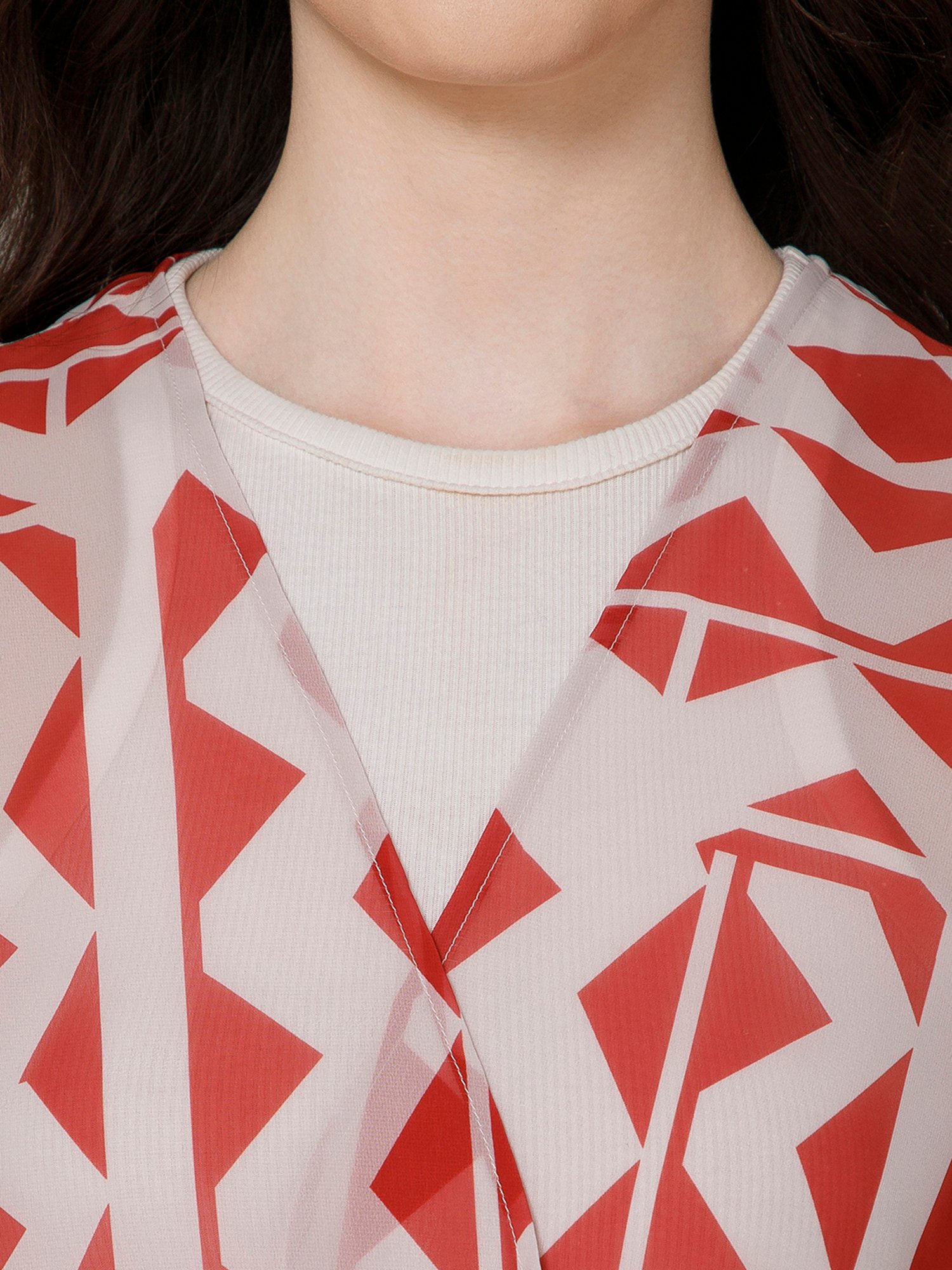 PURYS White & Red Printed Kimono