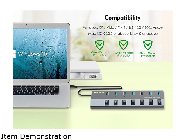 Wavlink 10-Port USB 3.0 Hub with 2x1.5A Fast USB Charging Port, 48W Power Adapter, Peripheral Sharing Switch, LED indicators, USB3.0 Splitter Up to 5Gbps for Android, Apple iOS, Windows Mobile Devices
