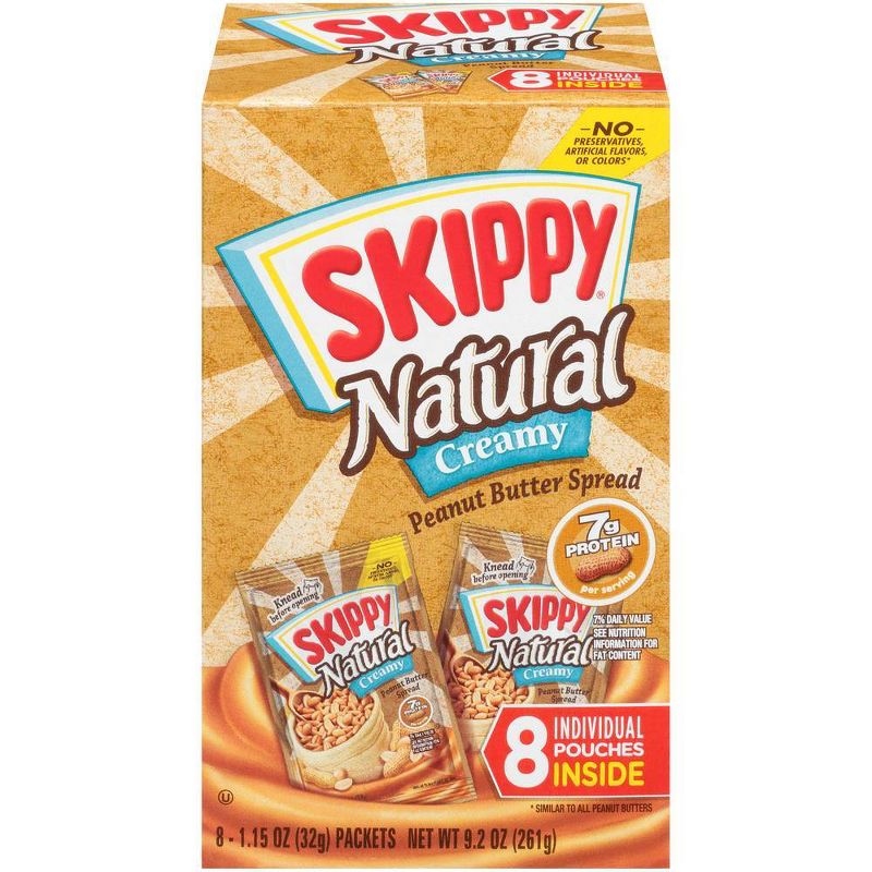 Skippy Natural Creamy Peanut Butter Individual Squeeze Packs – 1.15oz/8pk
