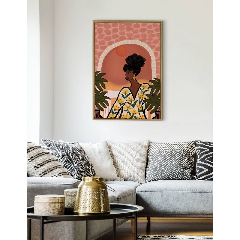 23" x 33" Sylvie Desert Wanderer Lady Framed Canvas by Kendra Dandy of Bouffants and Broken Hearts Gold - Kate & Laurel All Things Decor