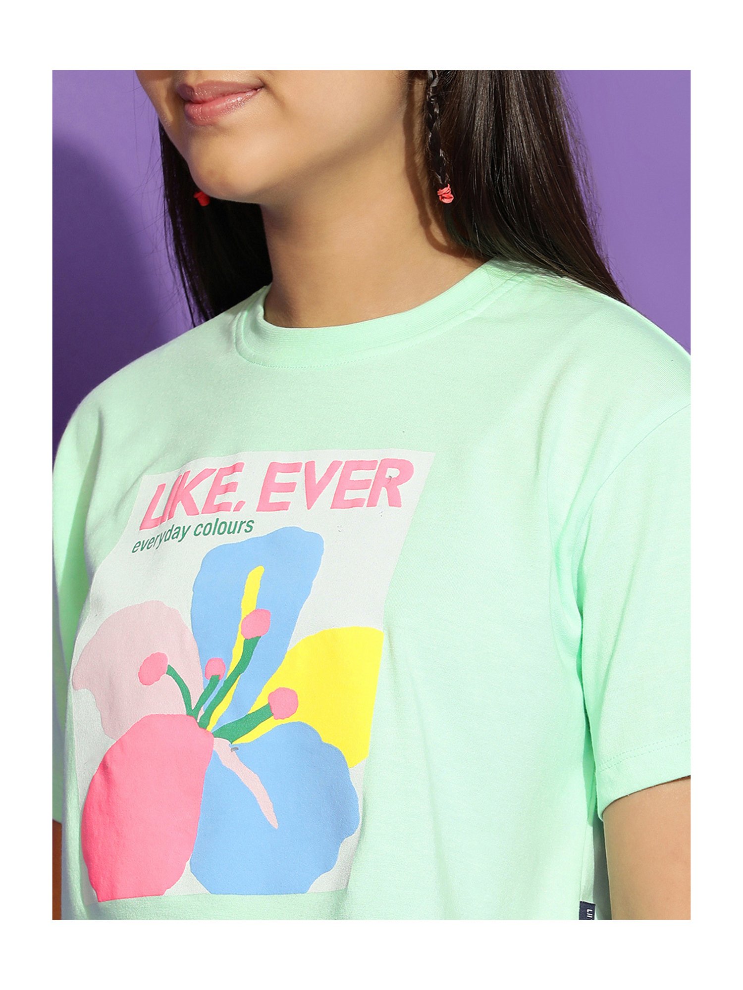 Lil Tomatoes Kids Light Green Printed Crop Top