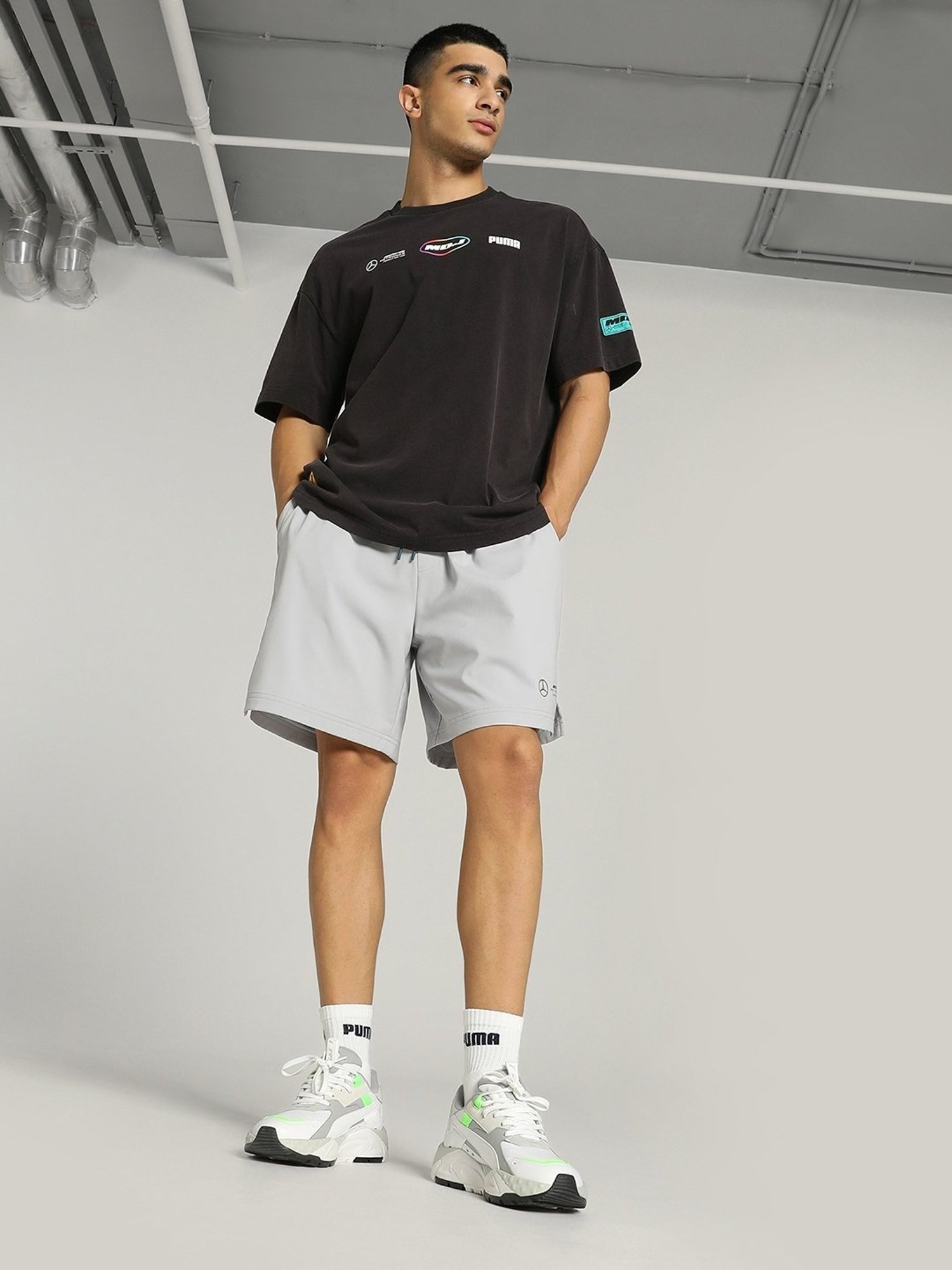 Puma Mercedes-AMG Petronas Formula 1 Black Cotton Relaxed Fit Printed T-Shirt