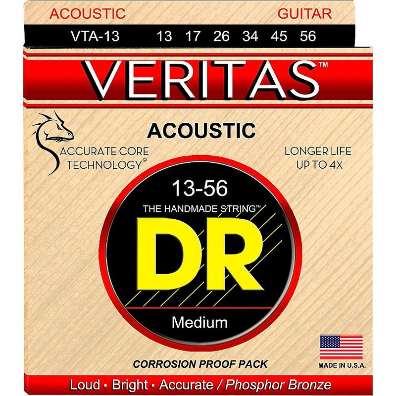 DR Strings Veritas - Perfect Pitch with Dragon Core Technology Light Acoustic Strings (13-56) 3-PACK