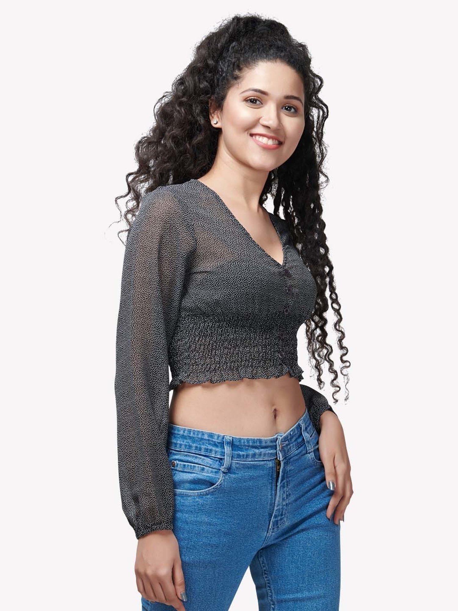 VASTRADO Black Polka Dots Crop Top