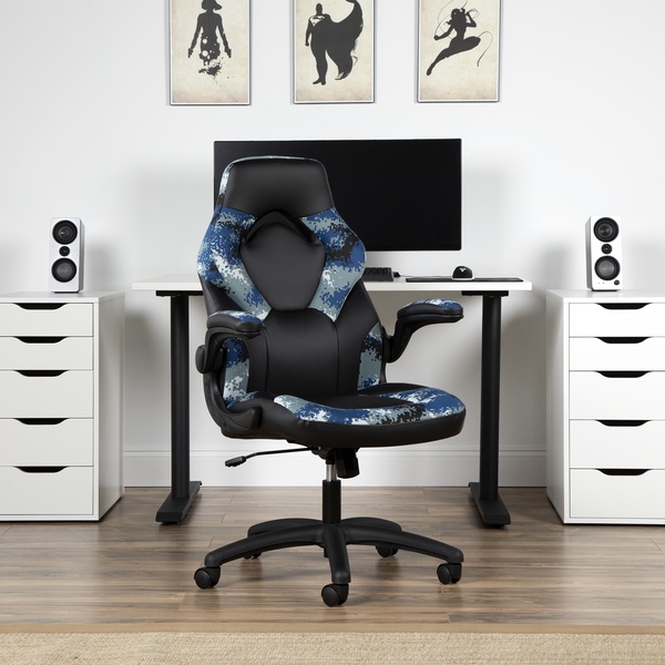 OFM Essentials Collection Racing Style Bonded Leather Gaming Chair, in Arctic Camo (ESS-3085-ARC)