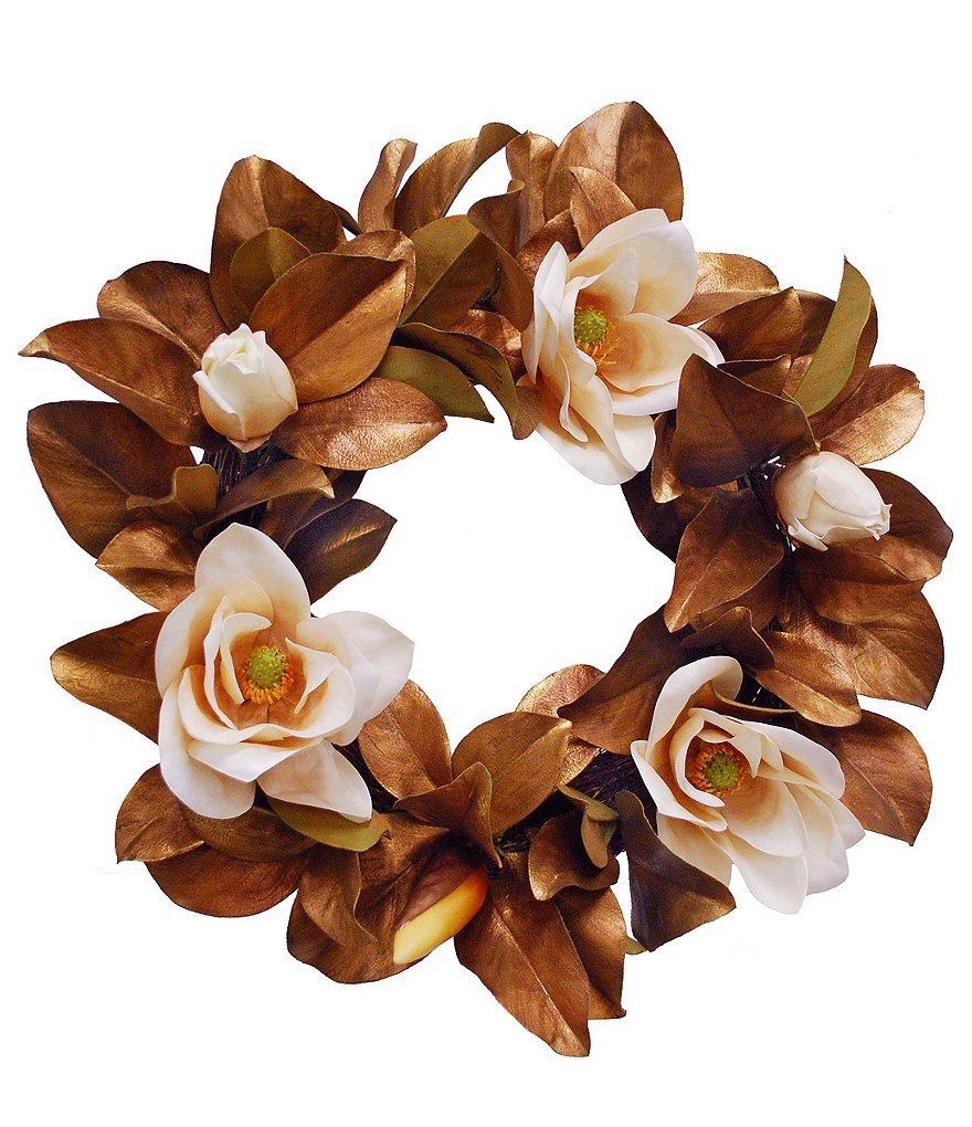 Winward Permanent Botanicals Gold Magnolia 24#double; Wreath