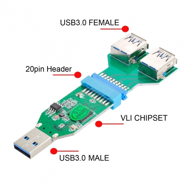 Xiwai USB 3.0 A Type  to Motherboard 20pin Header Female Hub & 20Pin to Dual USB3.0 Female Adapter