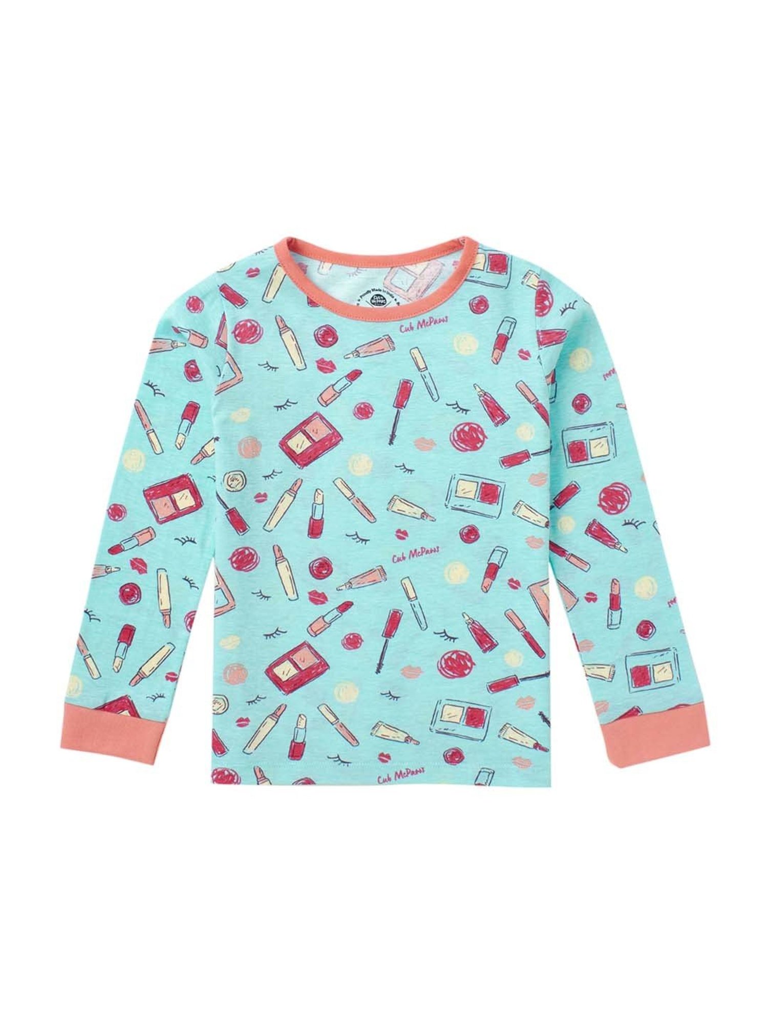 Cub McPaws Girls Blue & Pink Cotton Printed Full Sleeves T-Shirt Set