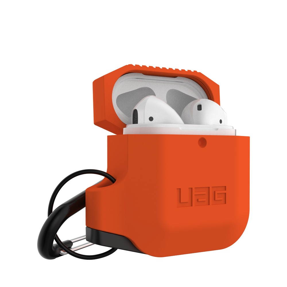 UAG AirPods (1st Gen & 2nd Gen) Rugged Silicone Case with Detachable Carabiner, Orange/Dark Grey