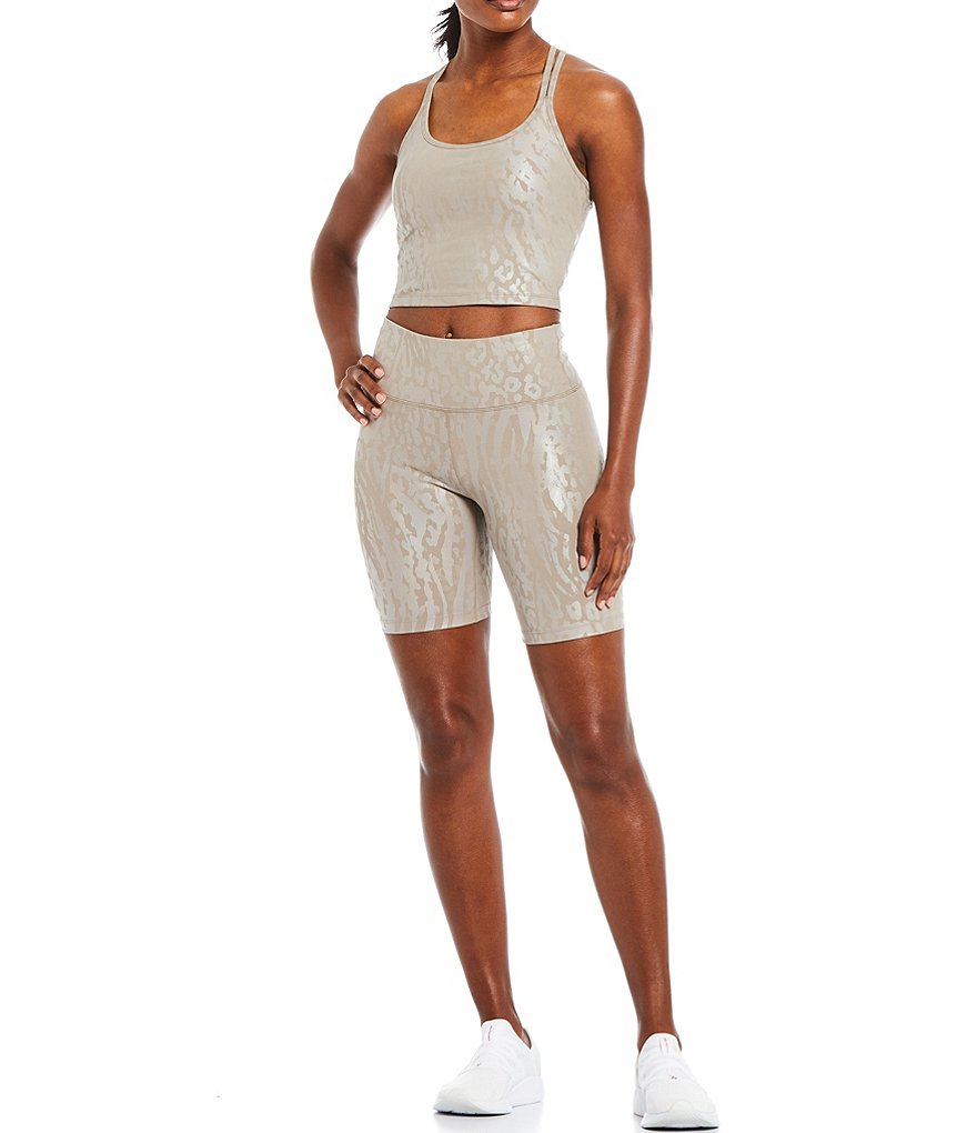 Calvin Klein Performance Jersey Foil Print Bulit-in-Bra Coordinating Crop Top