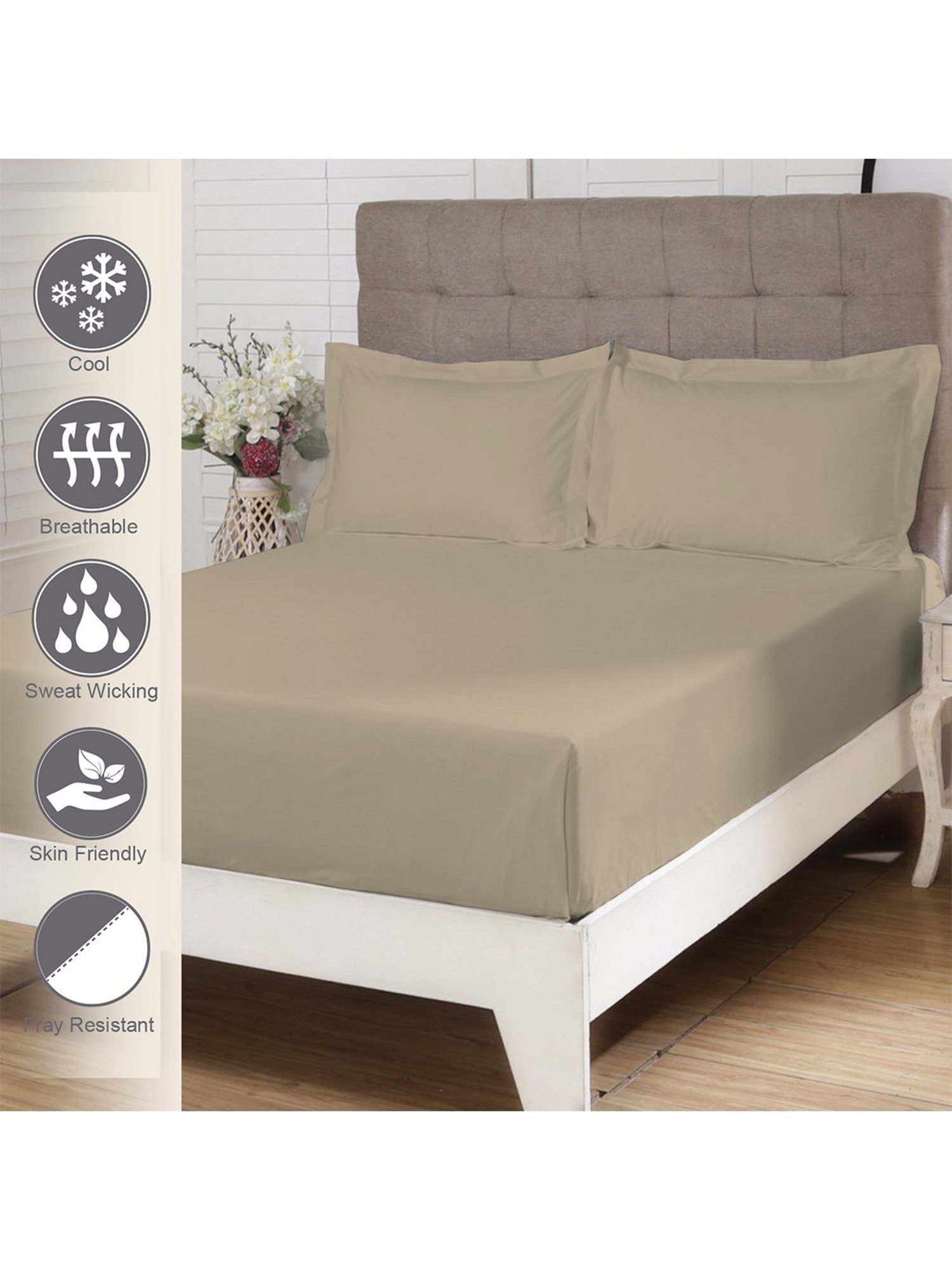 Pizuna Beige 400 TC Cotton Simply Taupe Bed Sheet