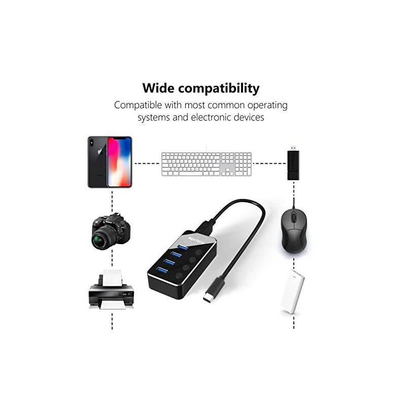 USB C Hub Powered 4 Port USB Splitter Portable Aluminum USB Data 30 Hub with Individual OnOff Switches 4Ports