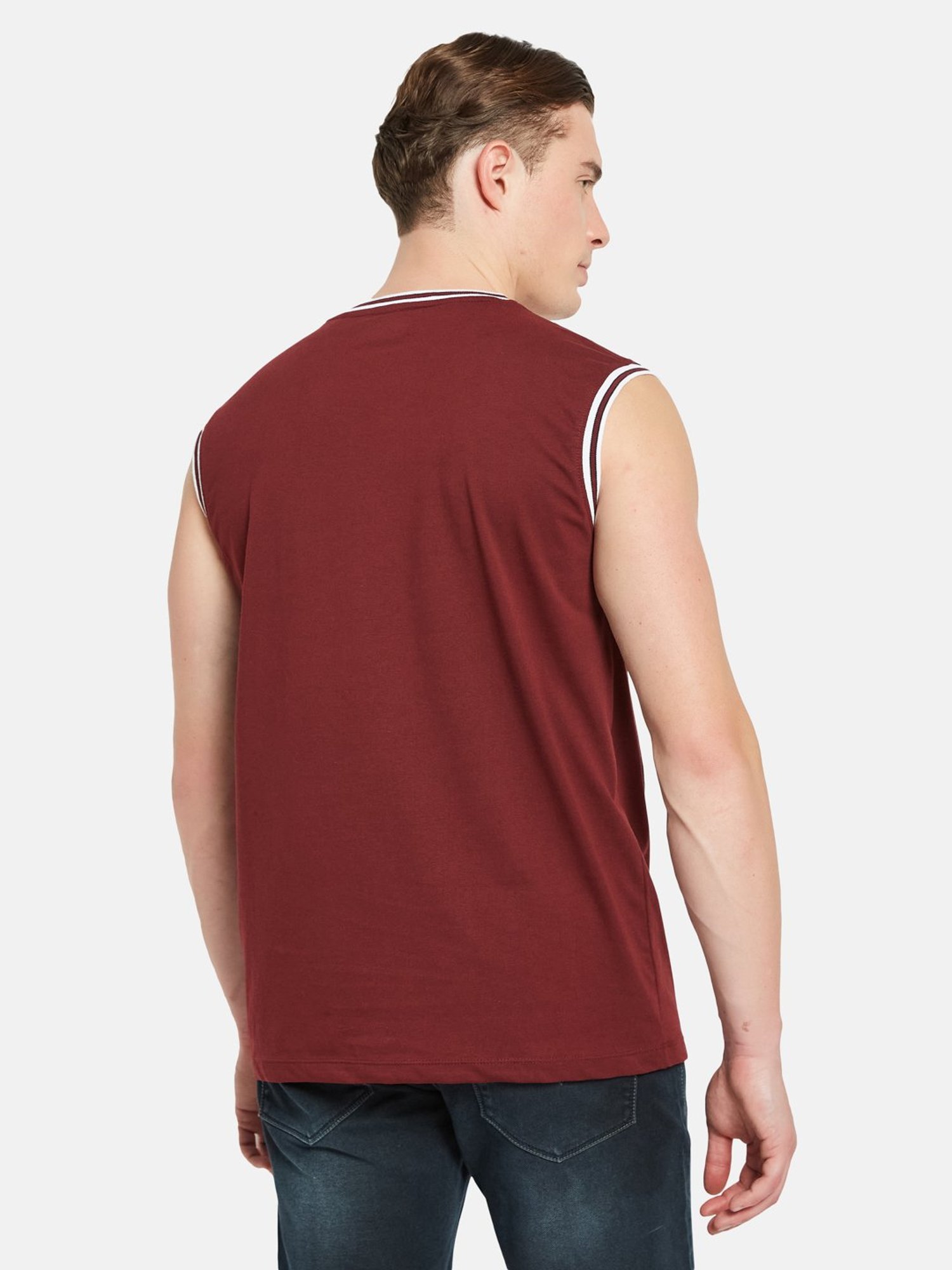 Octave Maroon Regular Fit Graphic Print Sleeveless T-Shirt