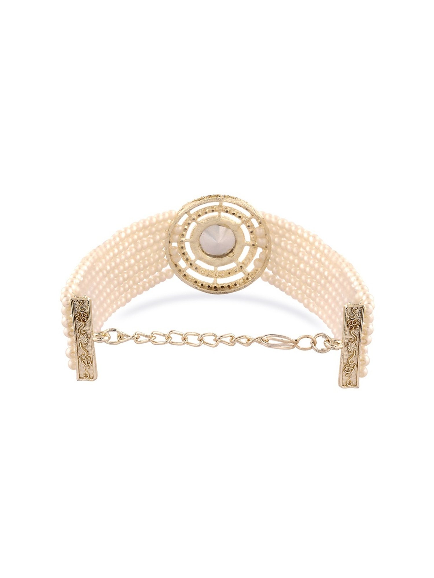 Zaveri Pearls Gold Tone Dazzling Austrian Diamonds Multistrand Pearls Bracelet-ZPFK16599