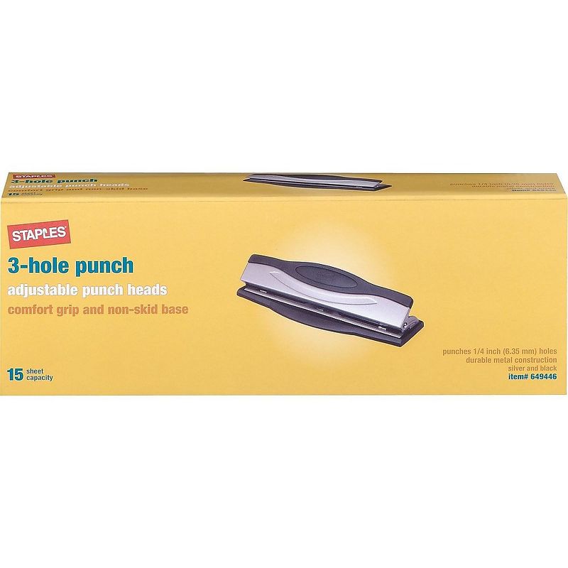 Staples 26639 Adjustable 3-Hole Punch 15 Sheet Capacity 649446
