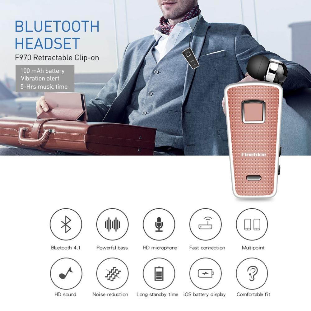 Fineblue F970 Portable MINI Wireless Bluetooth Neck Clip Telescopic Type Business Sport Earphone Vibration Wear Clip with Mic UM (White)