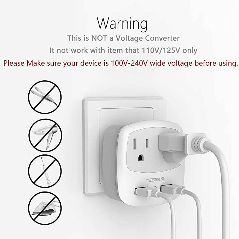 Germany France Travel Power Adapter Schuko Plug with 2 USB Ports 2 AC Outlets US to European Europe German French Spain Iceland Russia AdaptorType EF