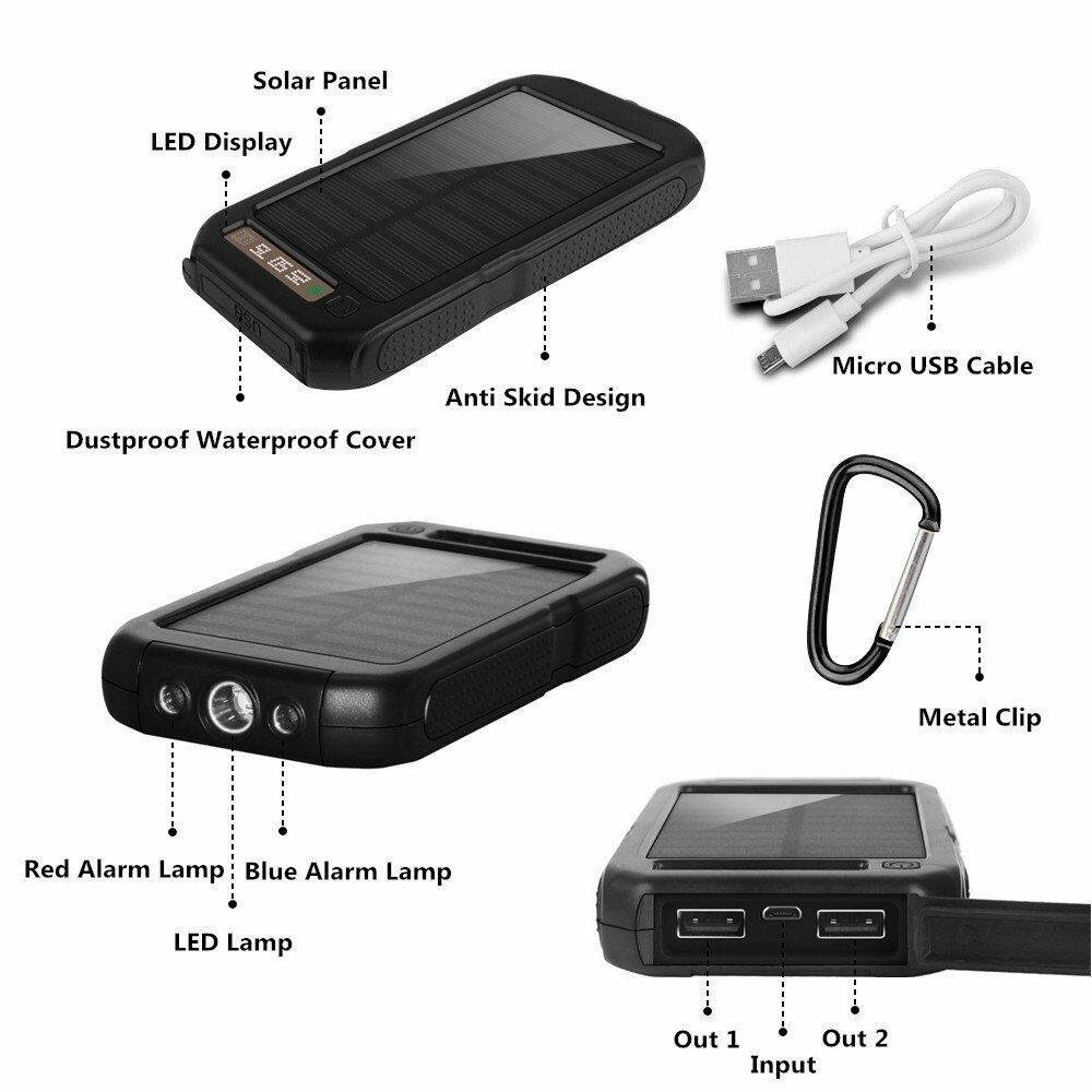 New 2021   3000000mAh 2 USB Waterproof Solar Charger Solar Power Bank
