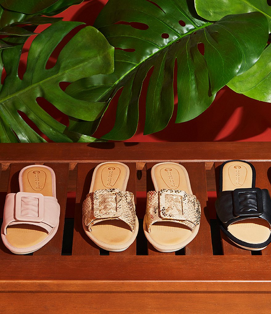 CC Corso Como Bahlia Metallic Snake Leather Buckle Slide Sandals