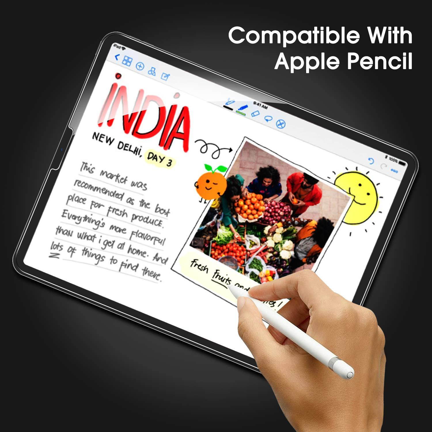 OMOTON [2 Pack] Screen Protector for iPad Pro 12.9 2018 (3rd Gen) [Work with Face ID & Apple Pencil] - Tempered Glass/High Definition / 9 Hardness