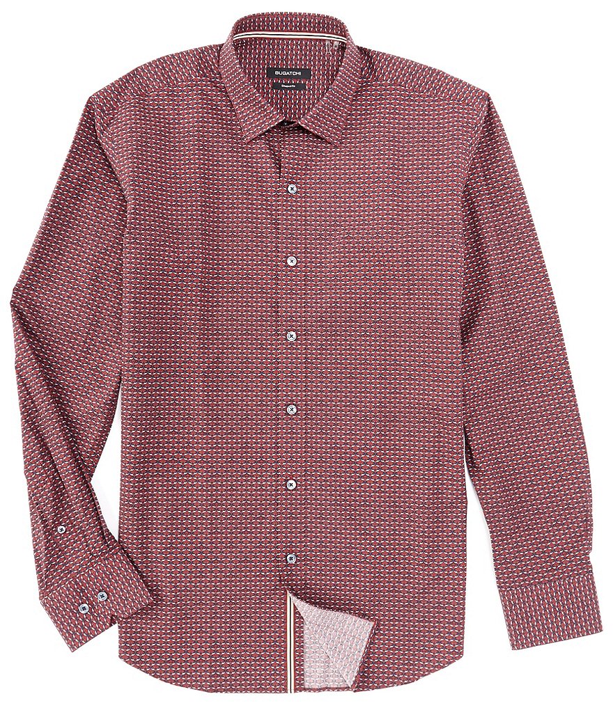 Bugatchi Shaped-Fit Mini-Diamond Print Long-Sleeve Woven Shirt