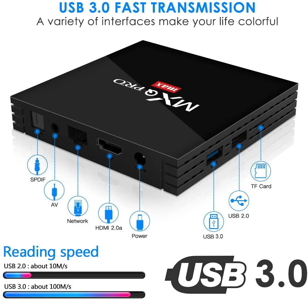 Android TV Box 9.0, Superpow MXQ PRO MAX S RK3328 Smart TV Box Quad Core, BT 4.1/4K UHD/3D/H.265/HDMI/USB 3.0/USB 2.0, Android Set-Top Box (4GB RAM+32GB ROM)