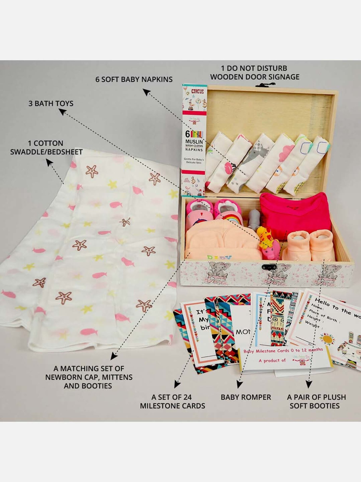 Little Surprise Box Kids Pink Cotton Printed Full Sleeves Gift Set