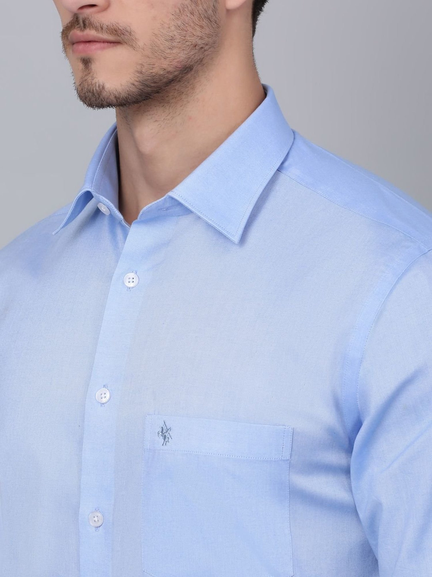 Cantabil Sky Blue Cotton Regular Fit Shirt