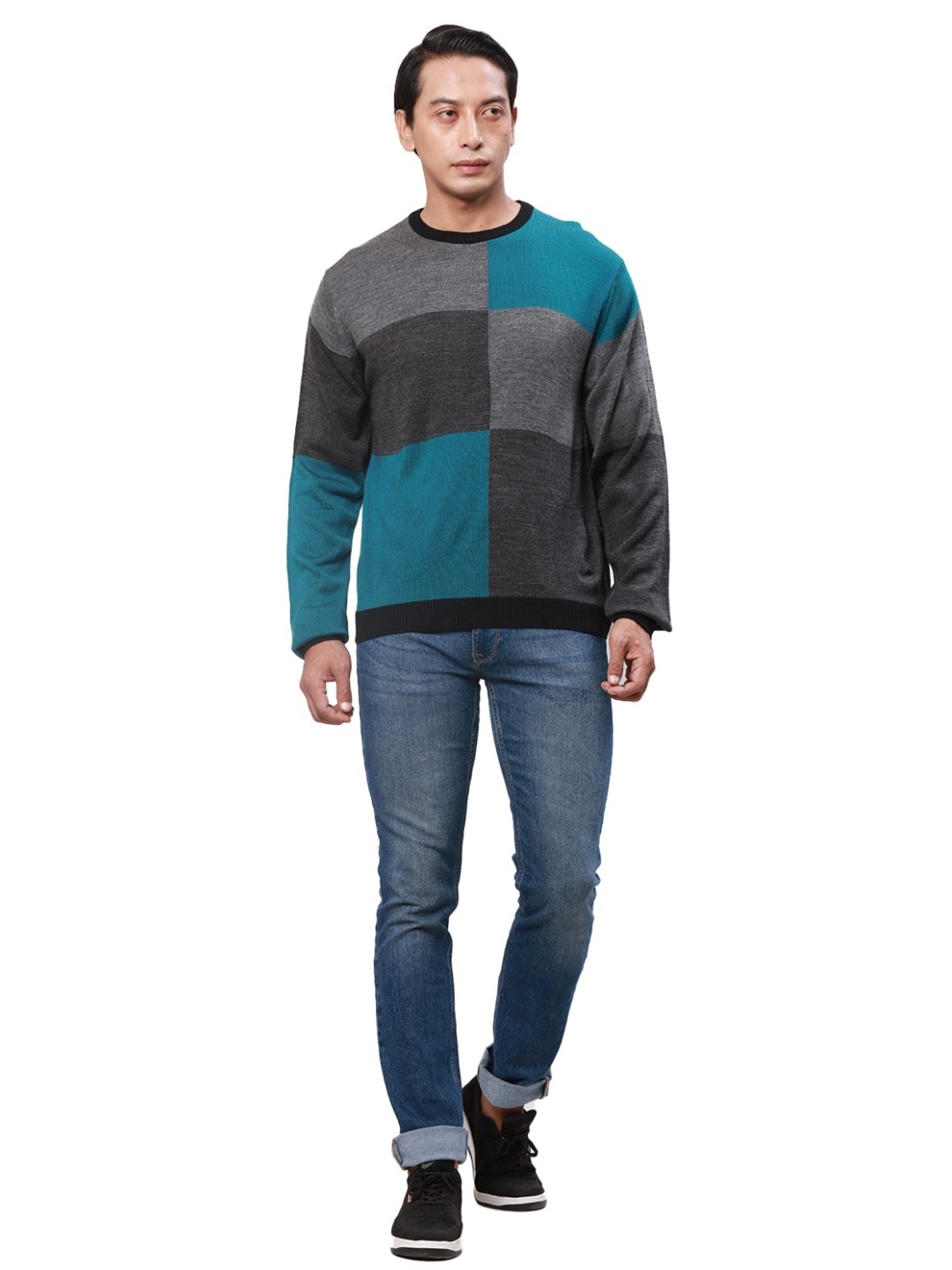 Park Avenue Multicolored Regular Fit Colour Block Sweater