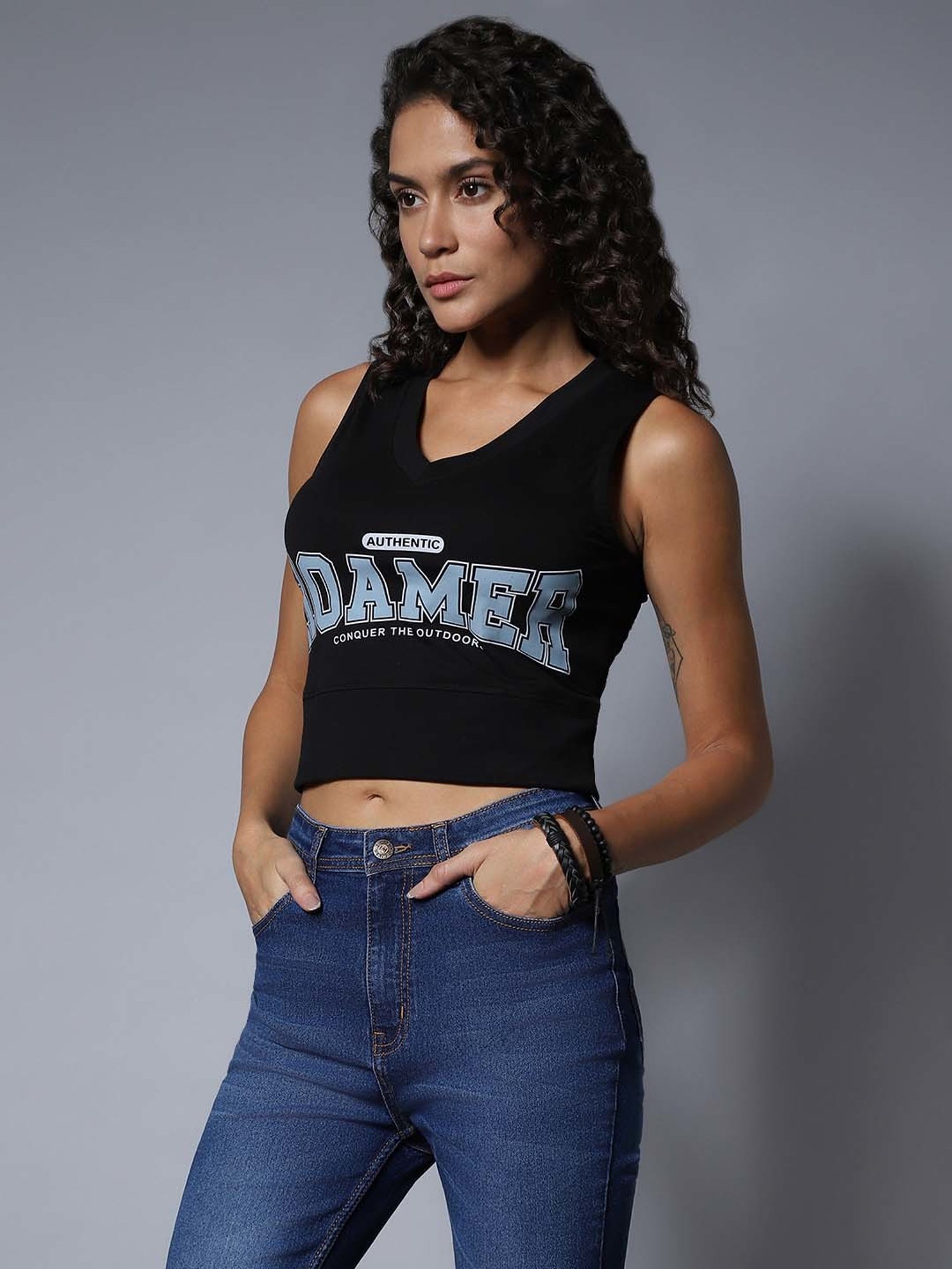 High Star Black Printed Top