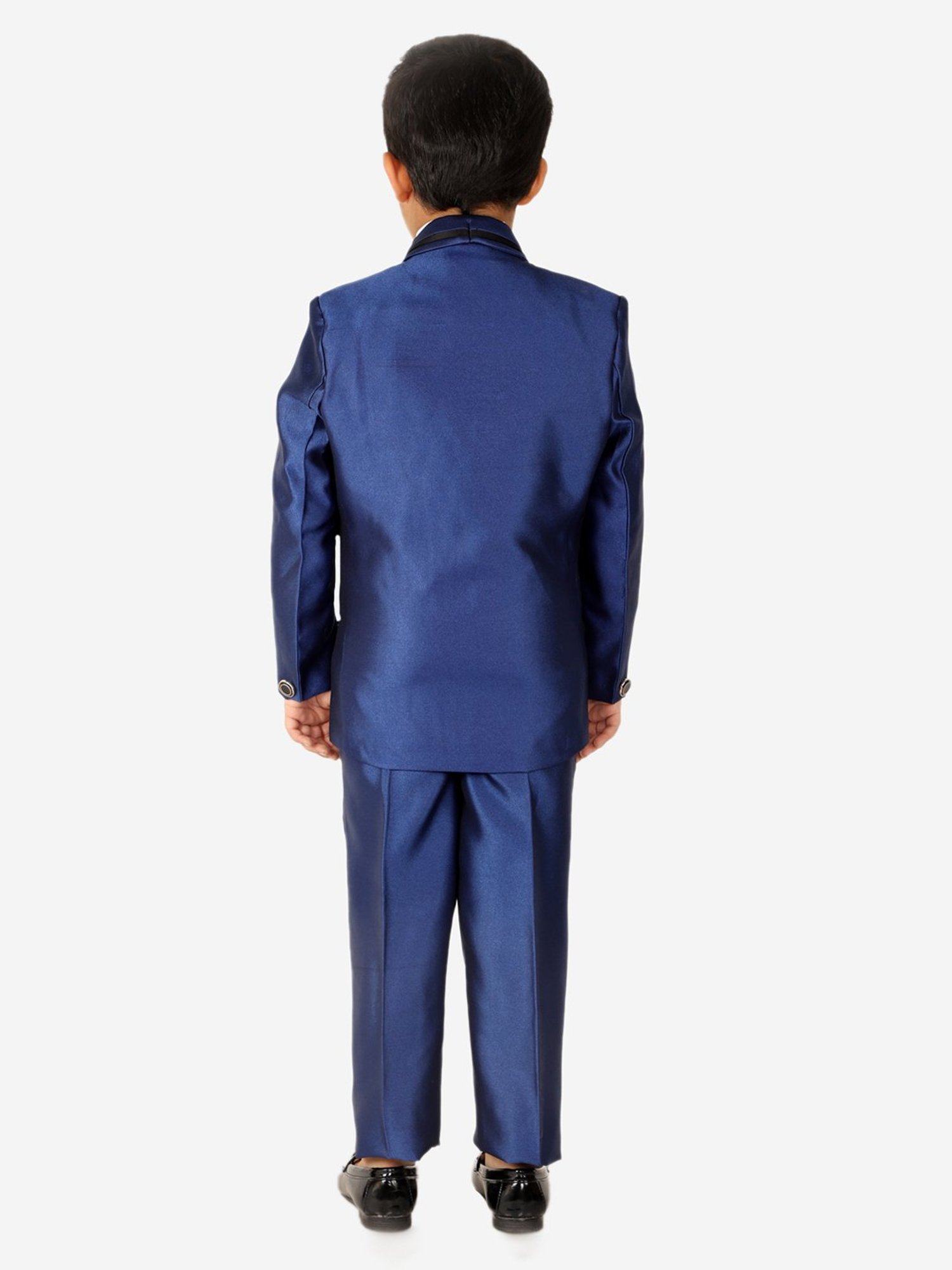 Fourfolds Boys Blue & White Solid Full Sleeves Suit Set