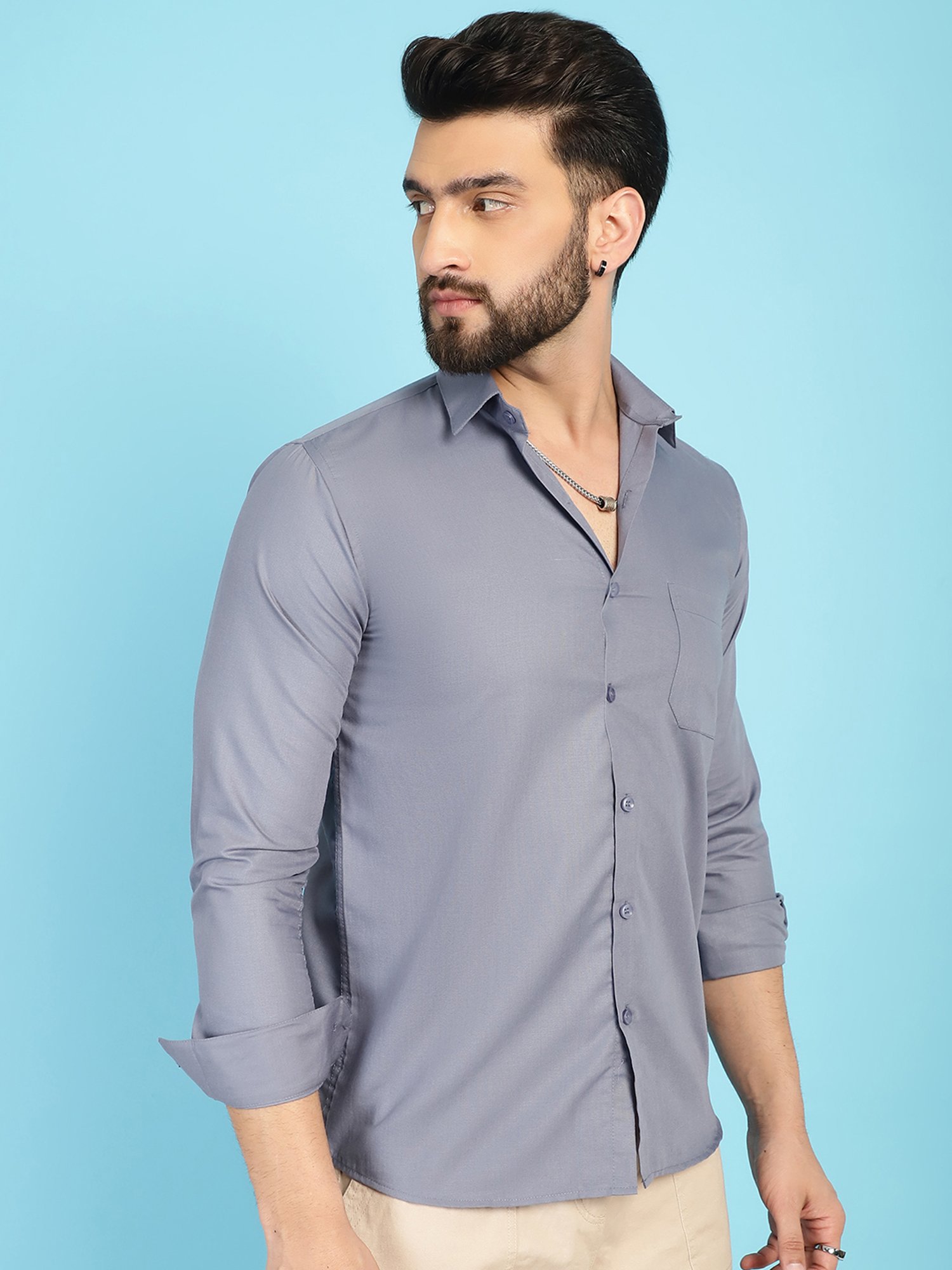 Indian Needle Light Grey Regular Fit Shirt
